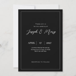 Invitación mínima a la boda blanca y negra