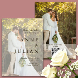 Invitación mínima a la boda con 2 fotos y código Q