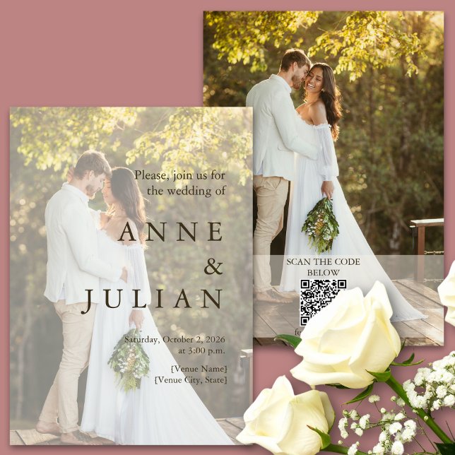 Invitación mínima a la boda con 2 fotos y código Q (Subido por el creador)