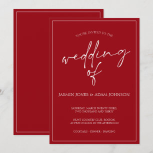 Invitación mínima a la boda con guión rojo