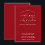 Invitación mínima a la boda con guión rojo<br><div class="desc">Invitación mínima a la boda de la tipografía de escritura roja de Crimson. Impresiona con elegancia a los huéspedes bodas con esta invitación a una boda roja y a la moda, con un hermoso guión blanco sobre un fondo rojo intenso. Esta Invitación tiene un impresionante diseño rojo, con vibraciones modernas...</div>
