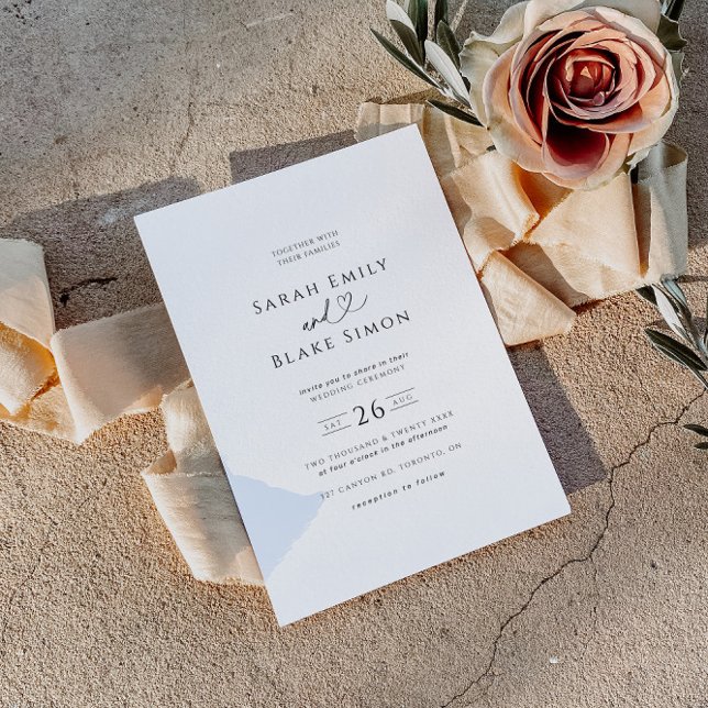 Invitación mínima a la boda de corazón blanco y ne (Subido por el creador)