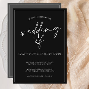Invitación mínima a la boda de guiones blancos y n