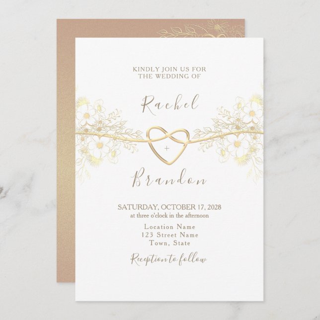 Invitación mínima a la boda de oro Rosa (Anverso / Reverso)
