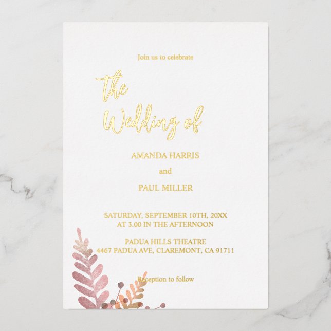 Invitación mínima a la boda de Relieve metalizado  (Anverso)