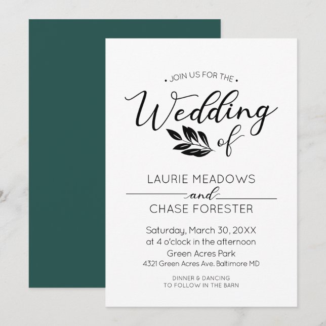 Invitación mínima a matrimonio de bifurcación (Anverso / Reverso)