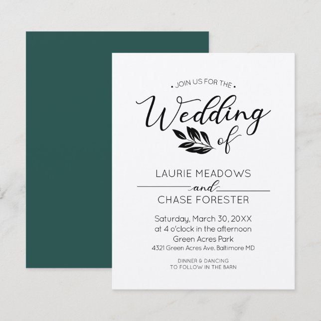 Invitación mínima a matrimonio de bifurcación (Anverso / Reverso)