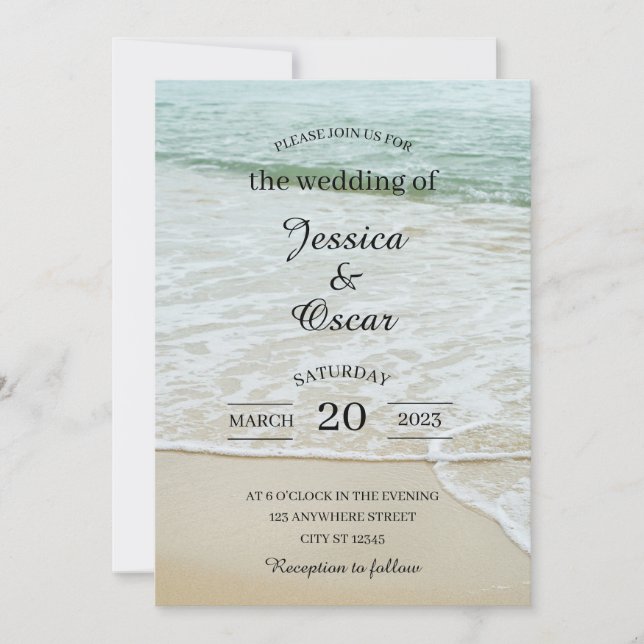Invitación Mínima a para la Boda en Playa (Anverso)