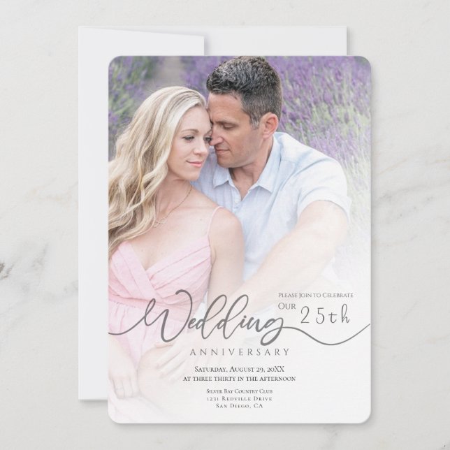 Invitación mínima al aniversario del Boda fotográf (Anverso)