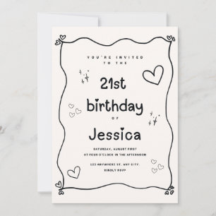 Invitación mínima al cumpleaños del corazón negro 