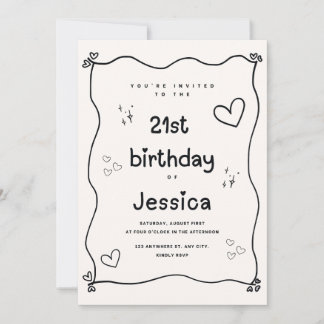 Invitación mínima al cumpleaños del corazón negro