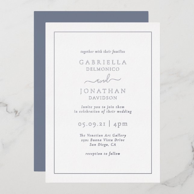 Invitación mínima al Relieve metalizado plateado d (Anverso/Reverso)