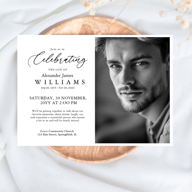 Invitación Mínima Celebración de la Vida Foto Memorial Funera (Subido por el creador)