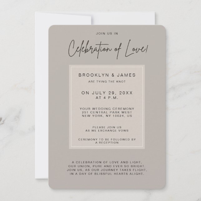 Invitación Mínima Celebración Del Amor Del Boda Beige (Anverso)