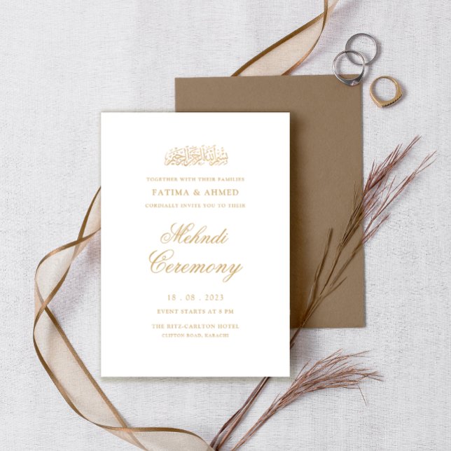 Invitación Mínima ceremonia moderna de Mehndi musulmana de or (Subido por el creador)
