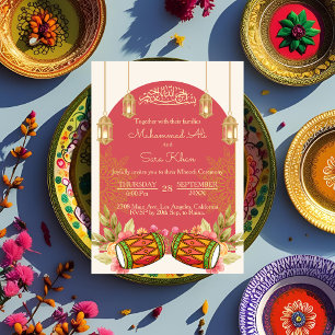 Invitación Mínima Ceremonia Nocturno De Mehndi Rosa Floral He