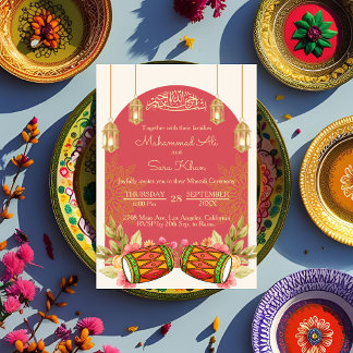 Invitación Mínima Ceremonia Nocturno De Mehndi Rosa Floral He