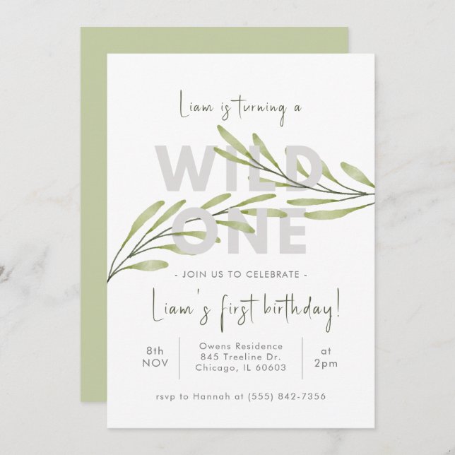 Invitación Mínima de Aniversario de Flor Silvestre (Anverso / Reverso)