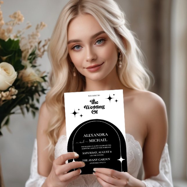 Invitación mínima de arco retro negro y blanco (Subido por el creador)