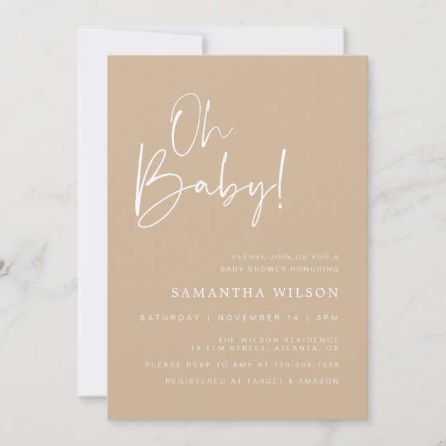 Invitación mínima de Baby Shower beige (Anverso)
