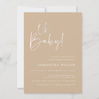 Invitación mínima de Baby Shower beige