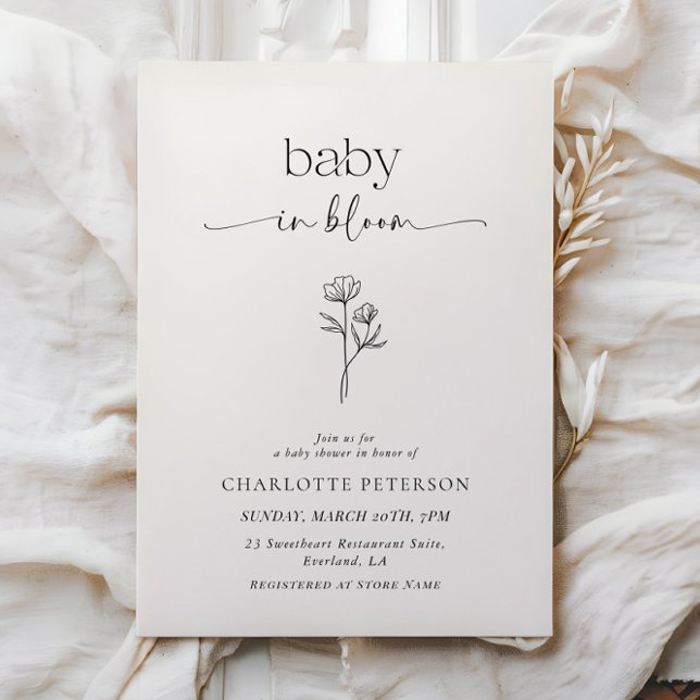 Invitación mínima de baby shower de flores silvest (Subido por el creador)