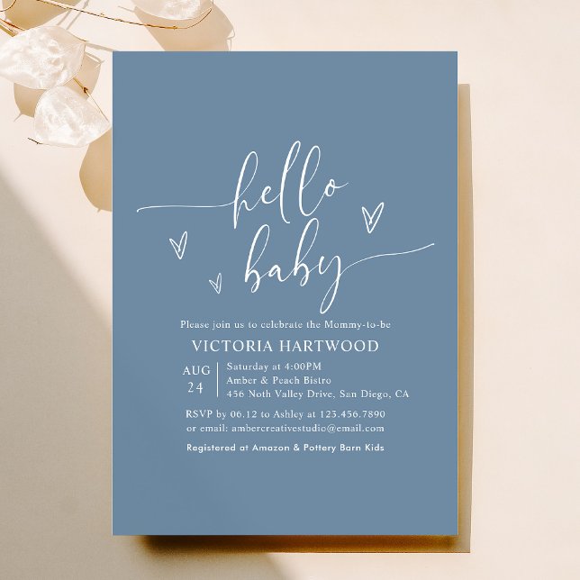 Invitación mínima de Baby Shower Dusty Blue Boy (Subido por el creador)
