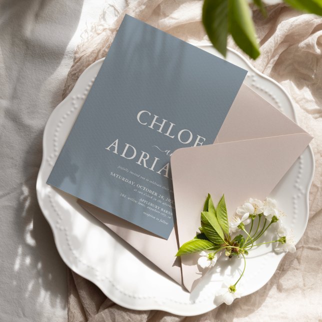 Invitación Mínima De Boda Azul Polvorienta (Subido por el creador)