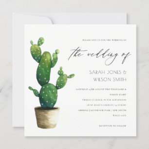 Invitación Mínima De Boda De Foliaje Verde De Cact