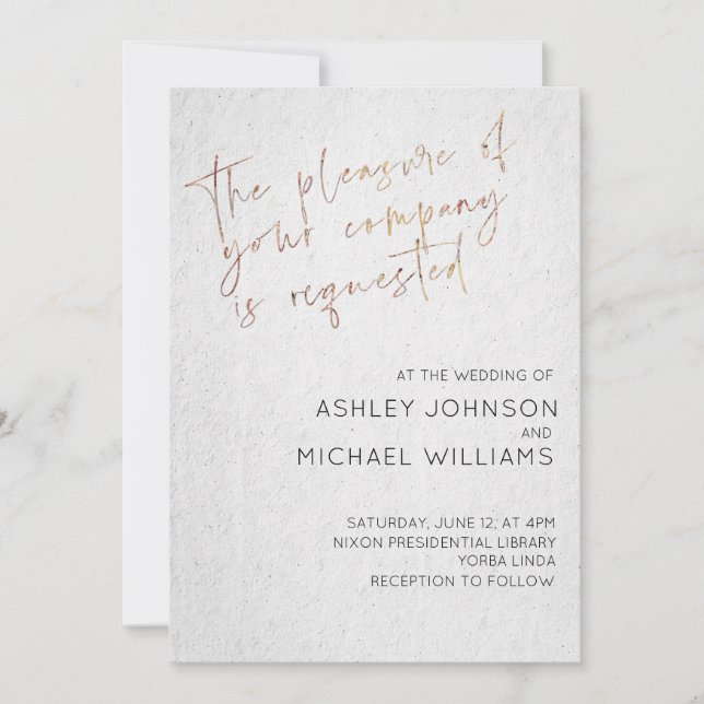 Invitación Mínima de Boda Tipo Oro Blanco y Negro (Anverso)