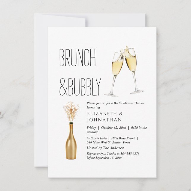 Invitación Mínima de Brunch y Burbujas (Anverso)