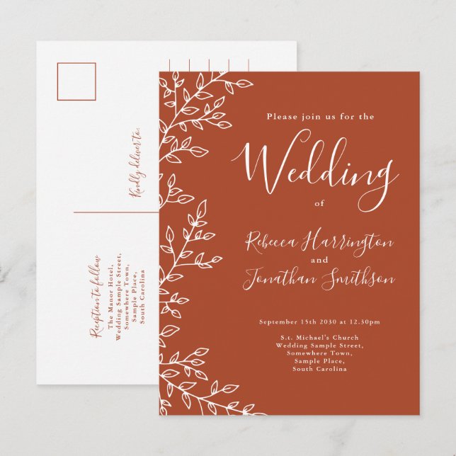 Invitación mínima de casamiento de terracota de ho (Anverso / Reverso)
