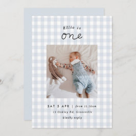 Invitación mínima de cumpleaños a Blue Gingham Pho