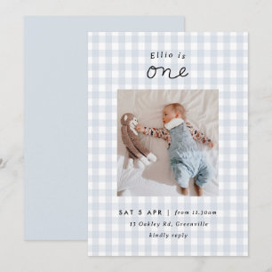 Invitación mínima de cumpleaños a Blue Gingham Pho