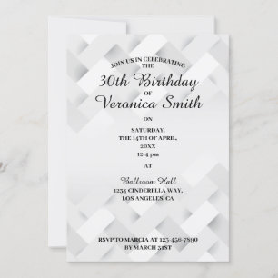Invitación mínima de cumpleaños en blanco y negro
