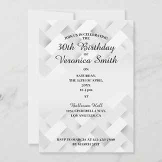 Invitación mínima de cumpleaños en blanco y negro