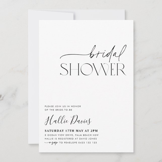 Invitación Mínima De Ducha Blanca De Novias (Anverso)