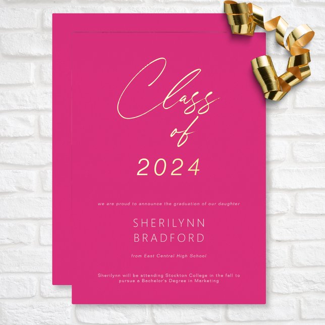 Invitación Mínima De Graduación Blanca Y Rosa Cali (Minimal Hot Pink & White Graduation Announcement)