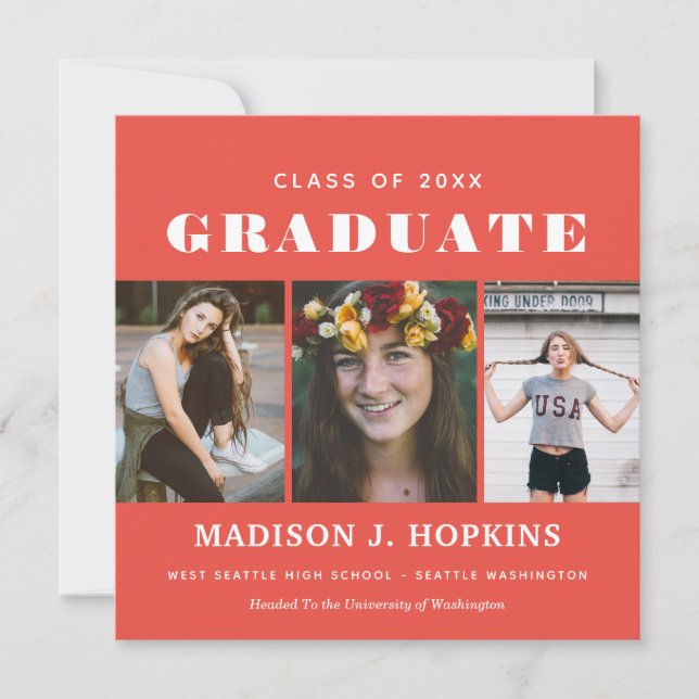 Invitación mínima de graduación de foto de coral (Anverso)