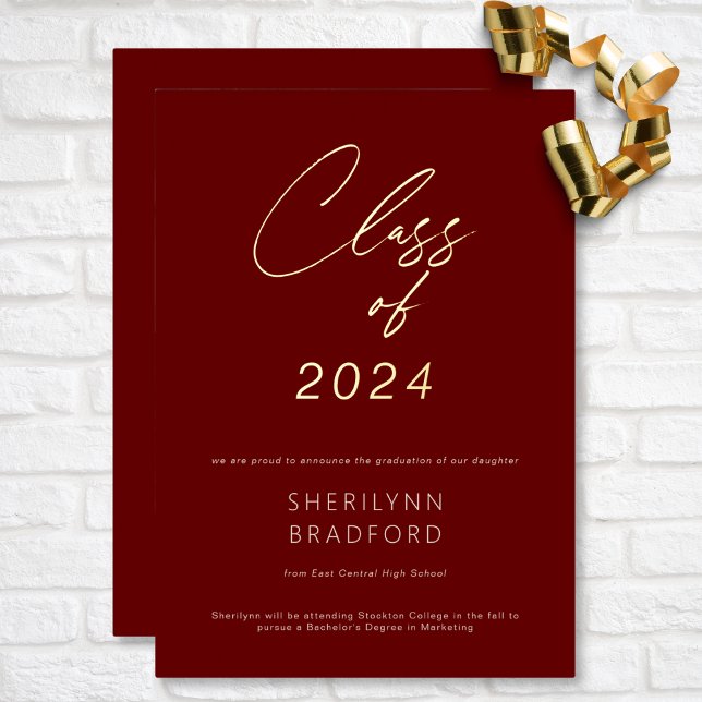 Invitación mínima de graduación en Borgoña y Blanc (Minimal Burgundy & White Graduation Announcement)