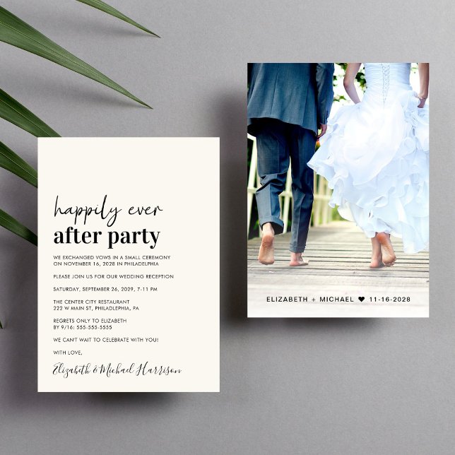 Invitación Mínima De La Recepción De La Fotomía (An chic Happily Ever After Party invitation for your wedding celebration)