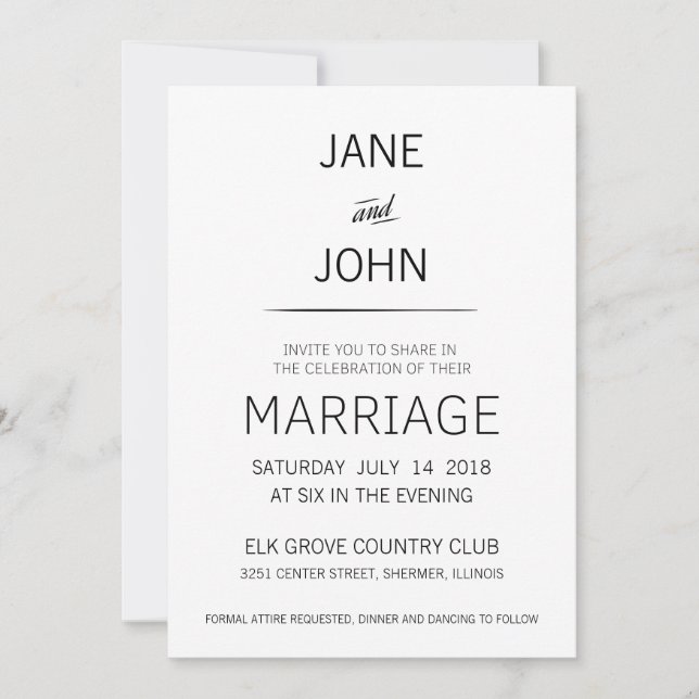 Invitación mínima de matrimonio (Anverso)