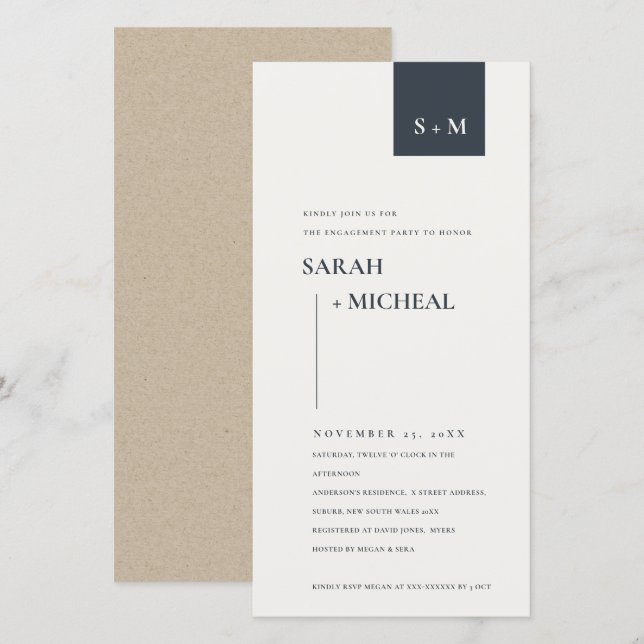 INVITACIÓN MÍNIMA DE MONOGRAMAS EN BLANCO Y NEGRO (Anverso / Reverso)