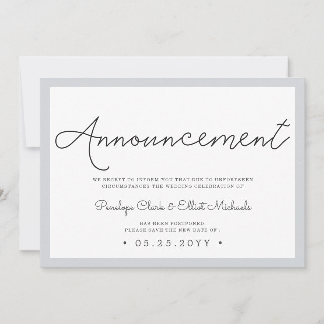 Invitación mínima de postergación del Boda (Anverso)