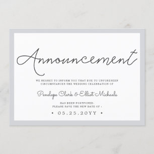 Invitación mínima de postergación del Boda