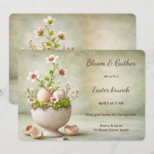 Invitación Mínima Floral de Brunch de Pascua Prima