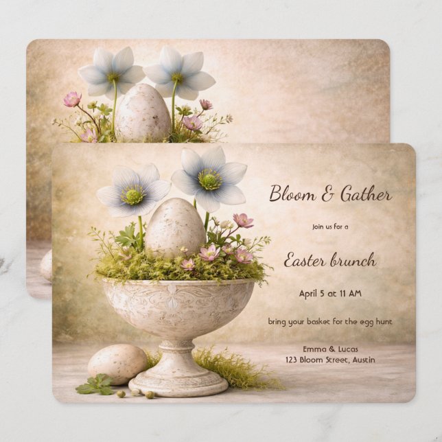 Invitación Mínima Floral de Primavera para Brunch  (Anverso / Reverso)