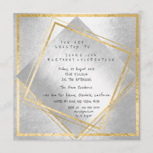 Invitación Mínima Geometría Plata Fiesta de Cumpleaños Cuadra