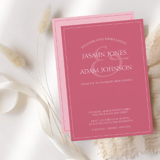 Invitación Mínima Magenta De Guión Rosado De Boda