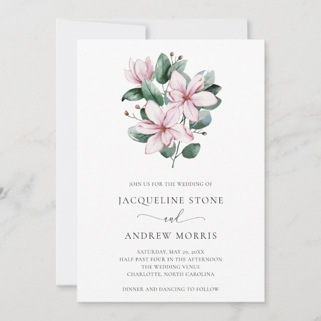 Invitación Mínima Magnolia Floral Elegante Boda (Anverso)